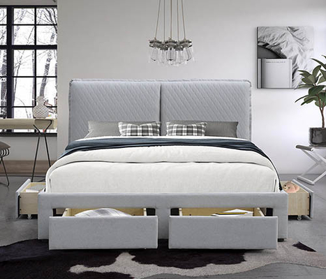 Helle Luftsack-Kopfende Grey Linen Tufted Storage Beds 180x200cm doppelte mit vier Fächern