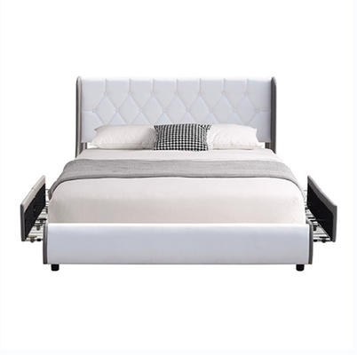 Büscheliges Bett-Rahmen-Licht-Grey And White Four Drawer-Speicher-Bett PUs ledernes