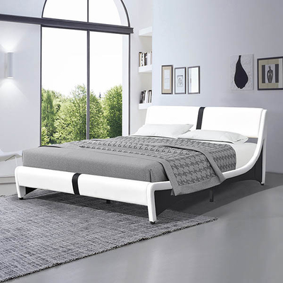 140 x 200 cm-LED Polsterbett-Schwarz-/weißesfaux-Leder mit LED