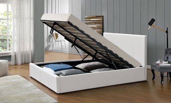 Einfach bauen Sie Gasheber-Speicher-Bett weißen Sperrholz-Bett-Rahmen PUs ledernen gepolsterten zusammen