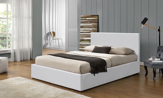 Einfach bauen Sie Gasheber-Speicher-Bett weißen Sperrholz-Bett-Rahmen PUs ledernen gepolsterten zusammen