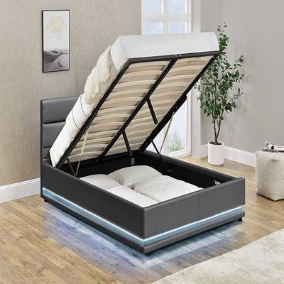 Helles Grey Tufted Storage Bed No gefaltetes Polsterbett 90x190 cm LED
