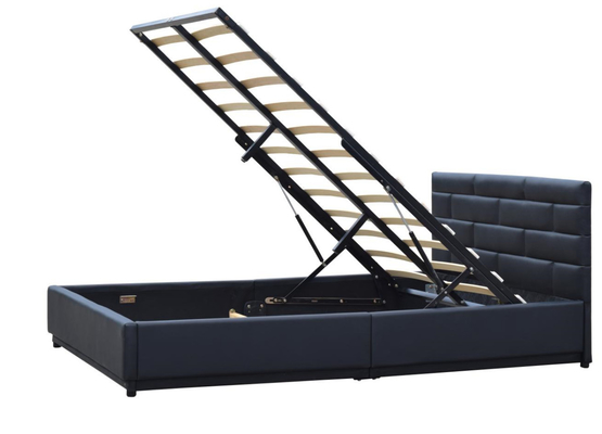 Schwarzes osmanisches Leder 4ft6 gepolstertes Doppelbett mit Gaslift-Aufbewahrungsbett