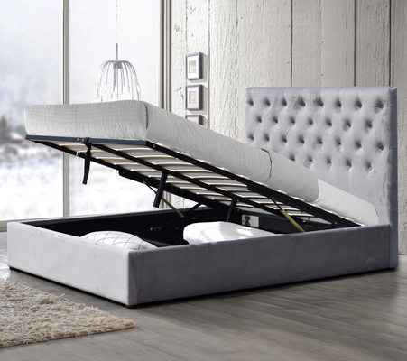 Hohes, komfortables King-Size-Polsterbett, getuftete Knöpfe, Kopfteil, Gasheber, Aufbewahrungsbett