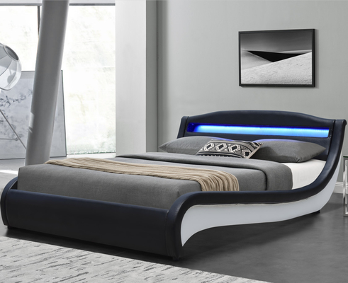 Schwarz / Weiß Doppelpolsterbett Lederplattformbett mit LED-Licht