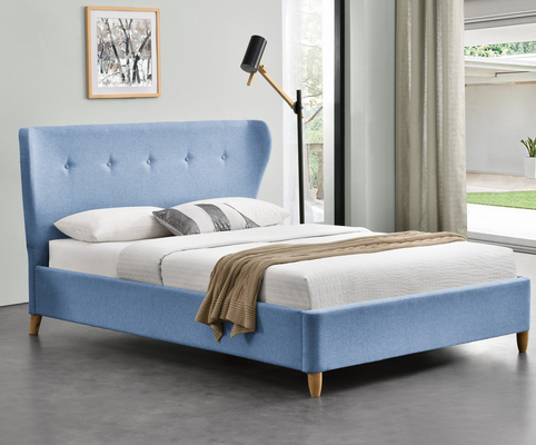 Modernes osmanisches Doppelbett aus Holz, dunkelgrauer Samt, luxuriöses, gebogenes Kopfteil