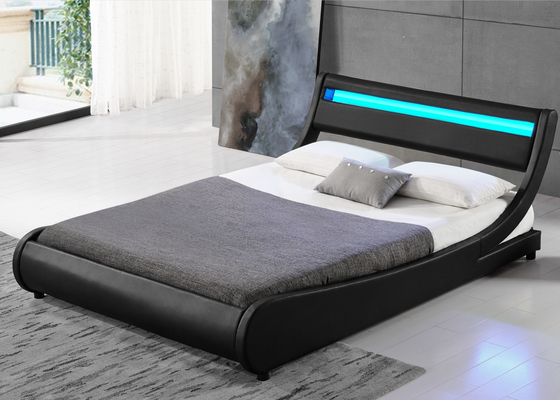 Königin-Größe Faux-lederner gepolsterter Plattform-Bett-Rahmen mit gebogener Kopfende