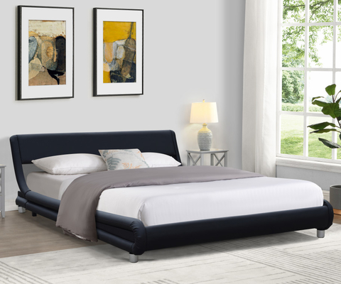 Modernes schwarzes Kunstleder-Polsterbett in Doppelbettgröße für Schlafzimmer