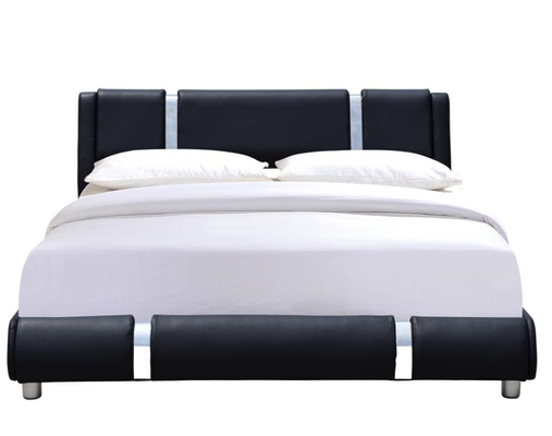 Verstellbares Kopfteil, Queen-Size-Plattformbettrahmen, schwarzes Kunstleder-Polsterbett