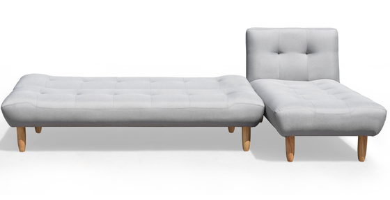 L-förmiges, faltbares Futon-Schlafsofa, dunkelgrau, mit Polyester gepolstert, modernes Cabrio