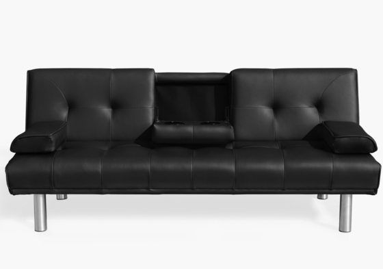 Klappbares Dreisitzer-Schlafsofa aus Kunstleder mit Getränkehalter und Bluetooth-Lautsprecher