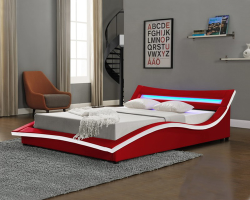Italienischer Entwurfs-Gasheber-Speicher-Bett-Kurvenverlauf Faux lederne PU mit LED