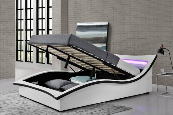 Italienischer Entwurfs-Gasheber-Speicher-Bett-Kurvenverlauf Faux lederne PU mit LED