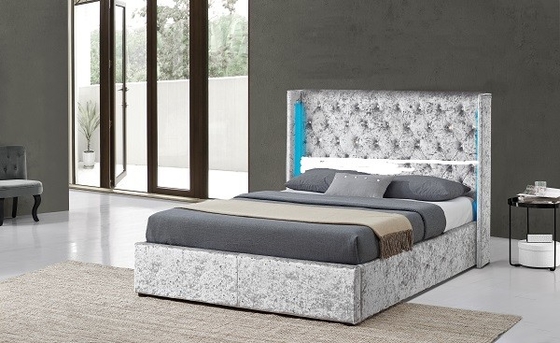 Grey Crushed Velvet Fabric Upholstered-Bett-Hersteller mit LED und Crystal Buttons