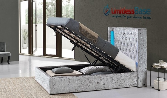 Grey Crushed Velvet Fabric Upholstered-Bett-Hersteller mit LED und Crystal Buttons
