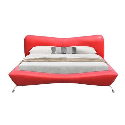 Roter Faux-überziehen lederne Bett-Rahmen-Sperrholz-Metallbeine Bett-Hersteller mit Leder