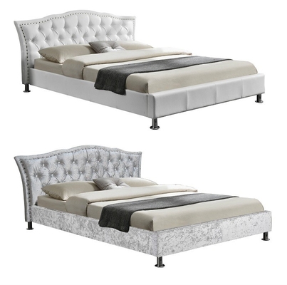 Luxuriöser Bett-Rahmen König-Size Velvet Fabric mit durchgeheftet und Crystal Headboard