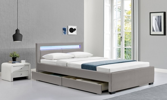 Grau/schwarzer Fabrc-Polsterbett-Hersteller-König Size With LED/zeichnet