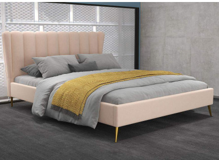 Wing Back Frame Upholstered-Gewebebett cremefarbene Königgröße