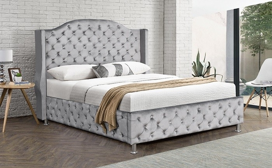 Kundengebundener silberner Grey Upholstered Bed Velvet Fabric-Knopf heftete sich hohe Kopfende durch