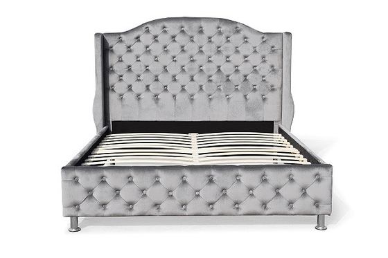 Kundengebundener silberner Grey Upholstered Bed Velvet Fabric-Knopf heftete sich hohe Kopfende durch