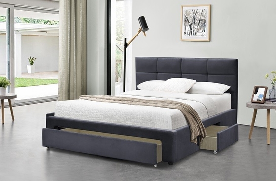 Rahmen Grey Dark Blue Black Linen König-Size Upholstered Bed mit zeichnet