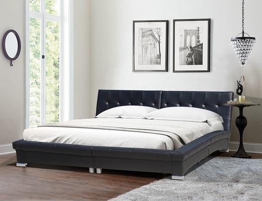 Schwarzer König Size Curved Faux überziehen Bett-Satz-Schlafzimmer-Möbel mit Leder