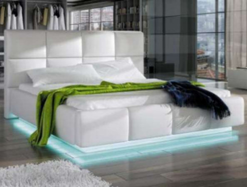 Einfaches Licht Reinweiß-Kunstleder-Bett-Rahmen-König-Size With LED