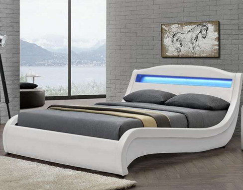 Ergonomischer zeitgenössischer Polsterbett-Rahmen-weißes PU-Leder mit LED-Licht