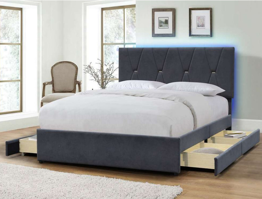 Der Polsterungs-hölzerne Bett-Hersteller-vier Kopfende Fach-Speicher-König-Size With LED