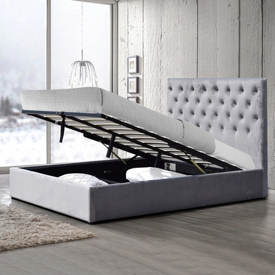 Moderne Bett-Grey Crush Velvet With High-Kopfende König-Size Upholstered Storage