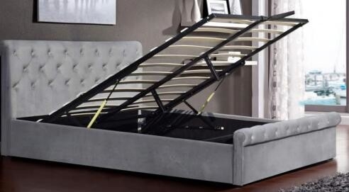 Großhandelsraumersparnis-Gasheber-Speicher-Bett Grey Velvet Upholstered Bed Manufacturer