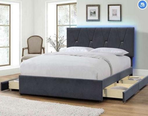 Grey Velvet King Size Upholstered-Bett-Feld-hohe Kopfende mit Fächern