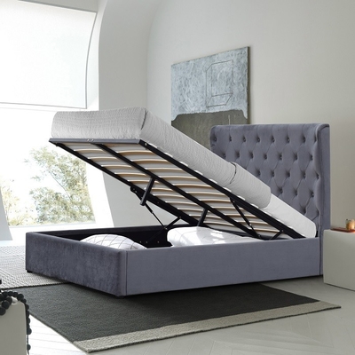 Das einfache Grey King Size Upholstered Storage-Bett-Rahmen-Sperrholz baut mit Ohr-Kopfende zusammen