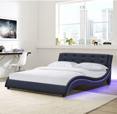 Doppelter Größe Faux-ledernes Kurven-Plattform-Bett gepolstert mit LED-Licht