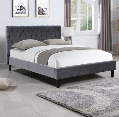 Königin-Größe Grey Upholstered Bed Frame With heftete sich Knopf-Kopfende durch