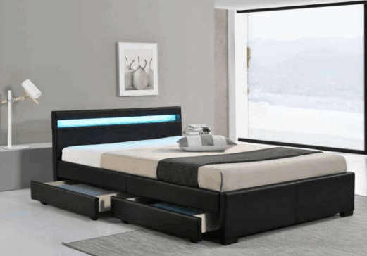 Polsterbett Faux-lederner Lattenrost MDF-Holz-LED mit Kasten