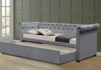 Grey Colour Multifunctional Upholstered Trundle-Daybed mit Lagerung