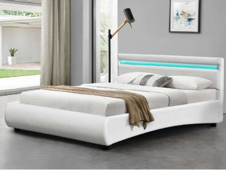 Moderner weißer Leder-Bett-Rahmen PU-EN-1725 mit Fernsteuerungs-LED-Licht