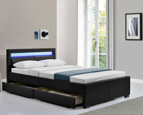 LED-Bett doppelter gepolsterter Faux-lederner Lattenrost mit Kasten