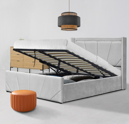 Heller Grey Fabric Soem-Plattform-Speicher-Bett-Rahmen mit gepolsterter geflügelter Kopfende
