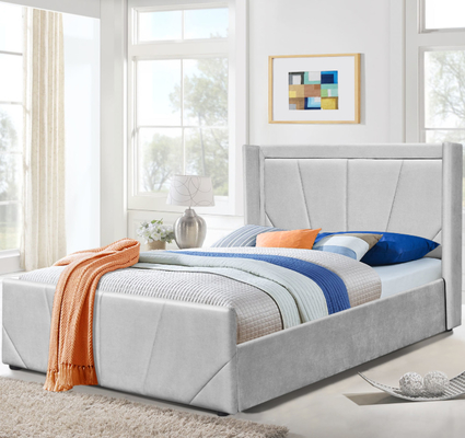 Heller Grey Fabric Soem-Plattform-Speicher-Bett-Rahmen mit gepolsterter geflügelter Kopfende