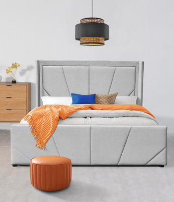 Heller Grey Fabric Soem-Plattform-Speicher-Bett-Rahmen mit gepolsterter geflügelter Kopfende