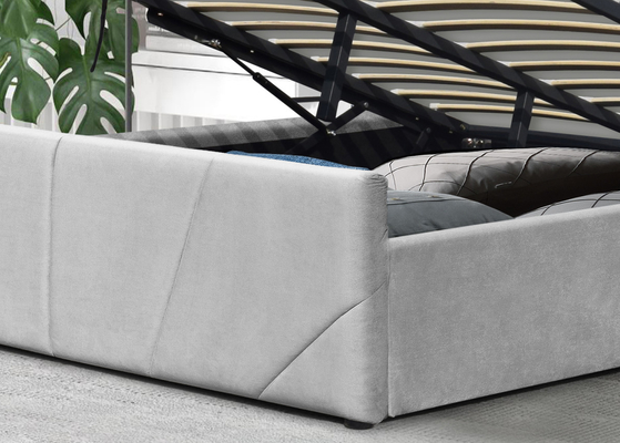 Heller Grey Fabric Soem-Plattform-Speicher-Bett-Rahmen mit gepolsterter geflügelter Kopfende
