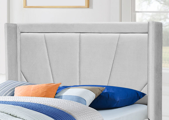 Heller Grey Fabric Soem-Plattform-Speicher-Bett-Rahmen mit gepolsterter geflügelter Kopfende