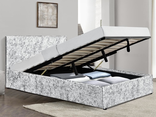 Vernichtete Samt Gas Lift Bettrahmen Silber Doppelgröße Für Schlafzimmer
