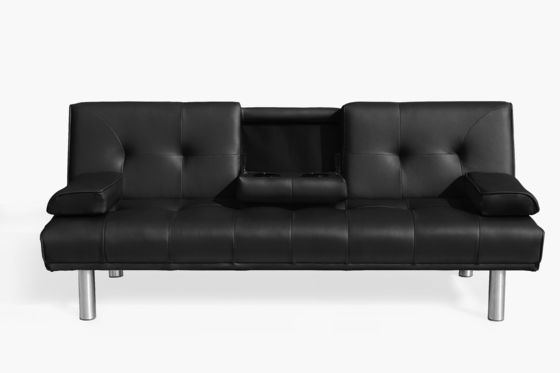 Ein klappbares Sofa, das in verschiedenen Farben erhältlich ist und in ein Bett verwandelt werden kann.