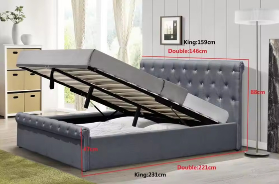 Aufheben Lagerbett Vollgröße Polsterbett mit Tufted Kopfteil und Lager unterhalb