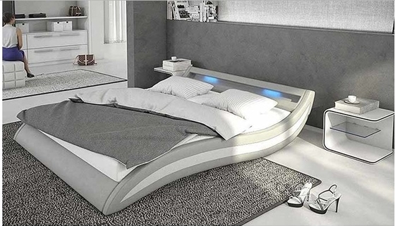 Moderne Art LED Licht Leder Polsterbett Für Schlafzimmer