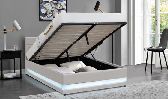 Home Möbel Voll Queen Size Polsterplattenbett mit LED-Licht